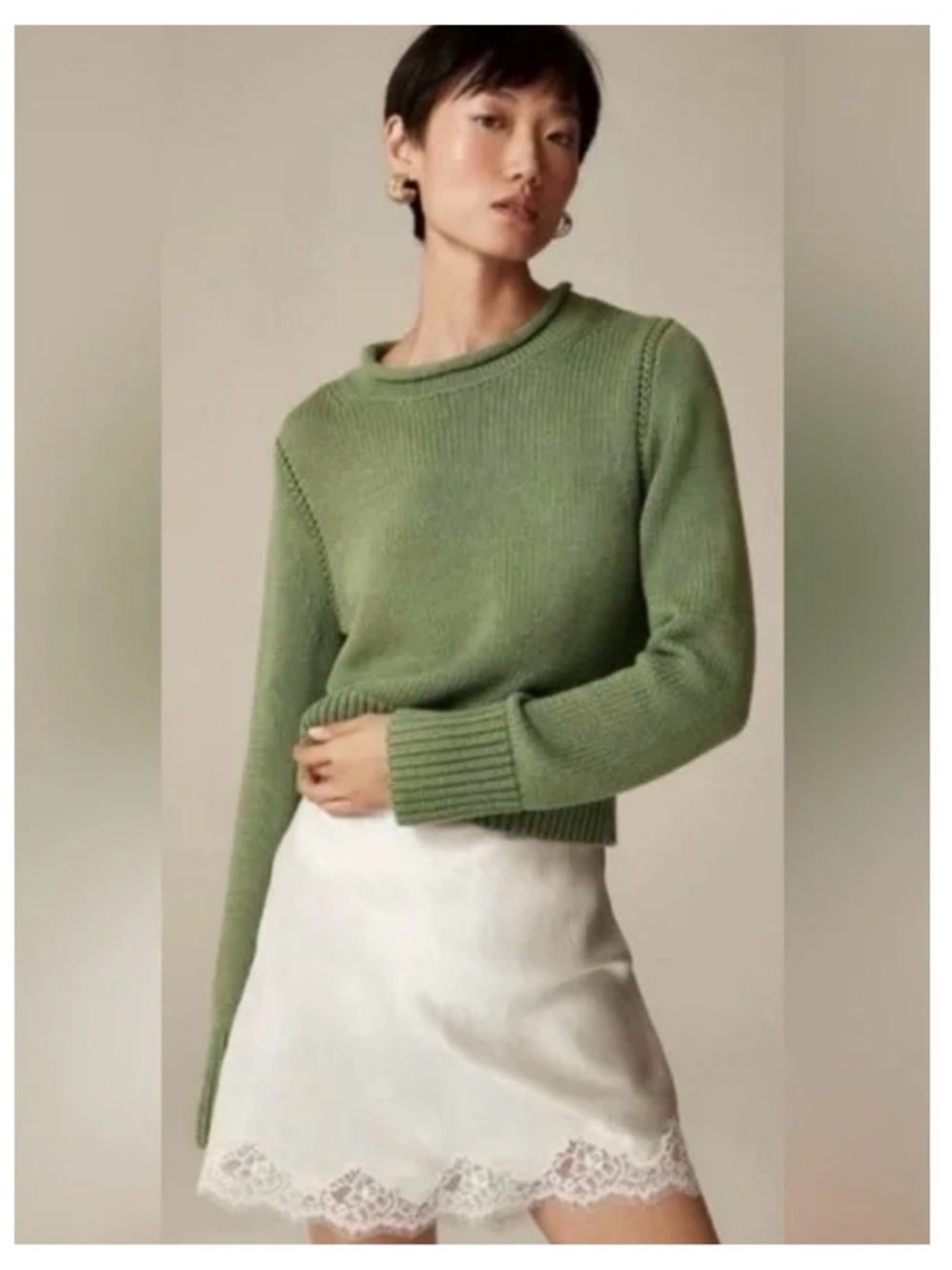 J. Crew Olive Green Crewneck Roll Neck Sweater